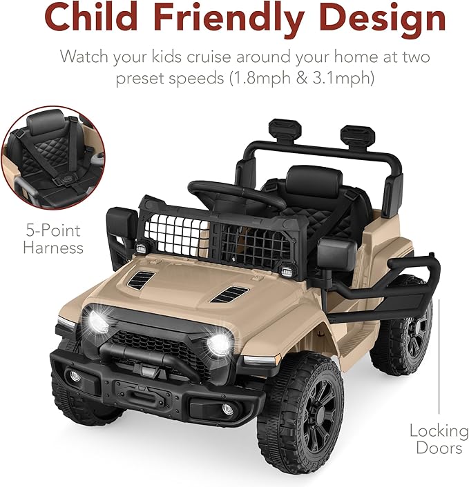 Best Choice Products 6V Kids Ride On Toy, Mini Truck, Electric Play Car w/Parent Remote Control, 4-Wheel Suspension, LED Lights, 2 Speeds, Functional Horn, 3.1MPH Max Speed - Sand
