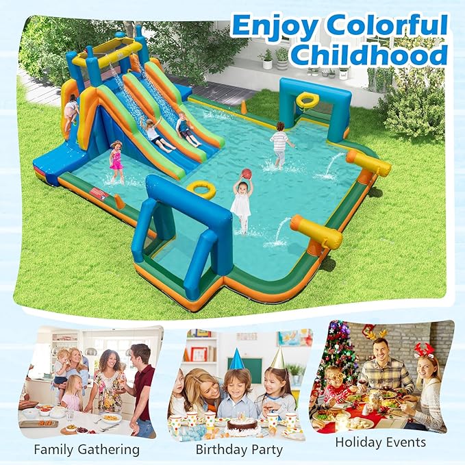 BOUNTECH Inflatable Water Slide, 19x17FT Mega Waterslide Park Dual Long Slides for Racing Fun w/Dual Climbing Wall, Large Splash Pool, Water Slides Inflatables for Big Kids and Adults Outdoor Backyard