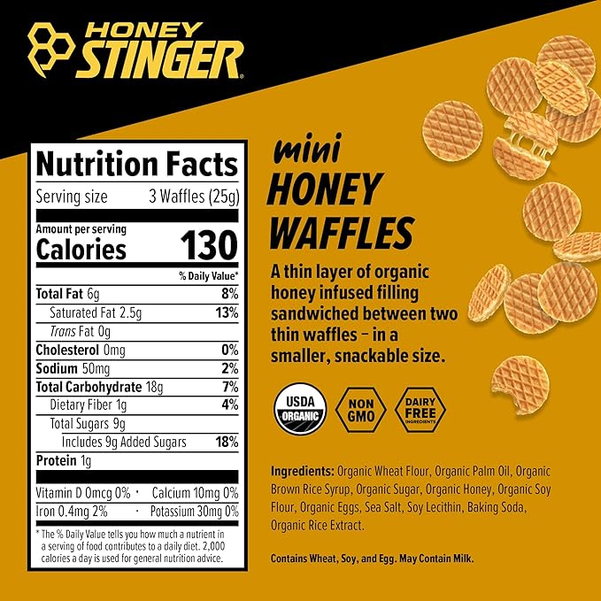 Honey Stinger Organic Mini Honey Waffles, Energy Stroopwafel for Exercise, Endurance and Performance, Sports Nutrition for Home & Gym, Pre and Post Workout, 1 Bag, 5.3 Ounce