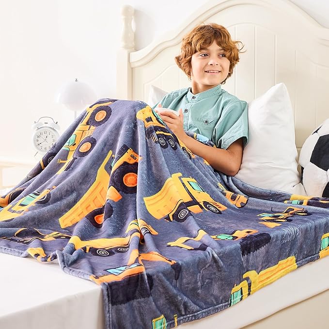 Wajade Kids Construction Truck Blanket for Boys Soft Fleece Kids Blanket for Couch Sofa Bedroom 3D Vehicles Excavator Cars Throw Blanket 60"x80"