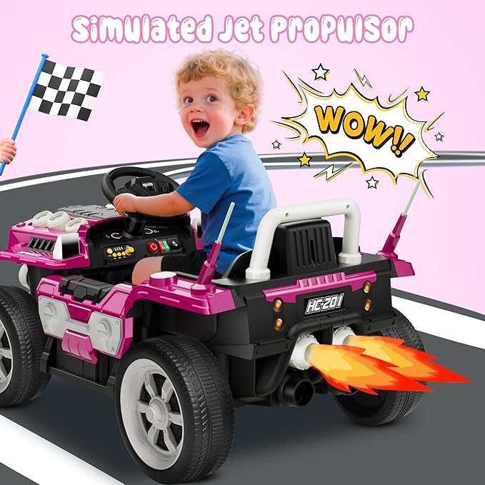 ANPABO 12V Ride On Truck Car with Remote Control, Kids Electric Car with Bluetooth Music, Horn, 3 Speeds, LED Lights, Soft Start, Ride on Toys for Toddler Boys & Girls (Pink)