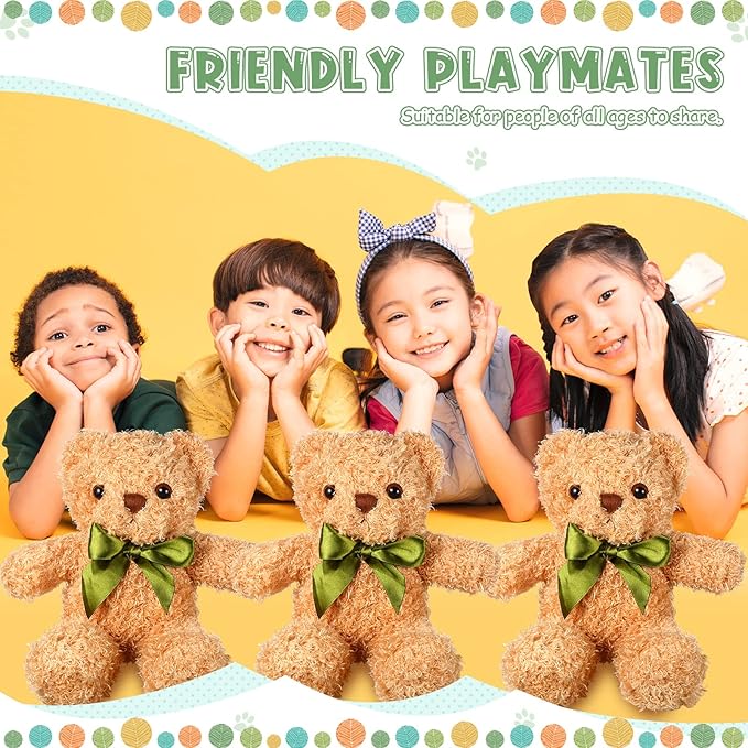 Zhanmai 9 Pieces Cute Bear Stuffed Animals 10 Inch Soft Plush Stuffed Bears Toy Gift Bulk with Bow Tie Kids Boys Girls Graduation Baby Shower Birthday Party Gift(Golden)