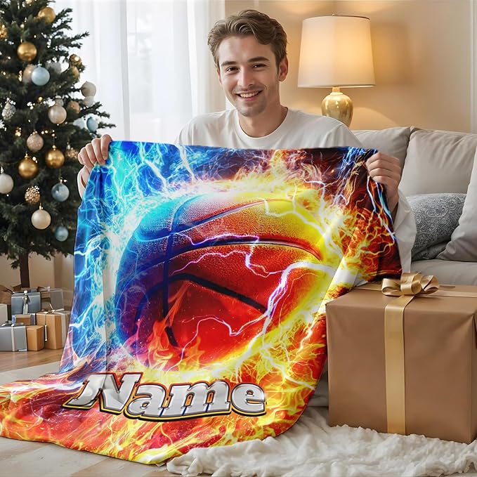 Basketball Gifts for Kids Teens Adults - Personalized 80x60 Inches Twin Size Lightweight Soft Flannel Blankets for Sports Lovers Basketball Throws Decor Ideas for Him