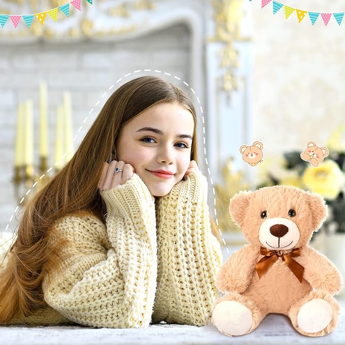 Zhanmai 12 Pcs 14 Inch Bear Stuffed Animal Bulk Operation 2025 Graduation Gifts Bulk Plush Stuffed Bear for Bridal Anniversary Shower Gifts(Light Brown, Dark Brown)