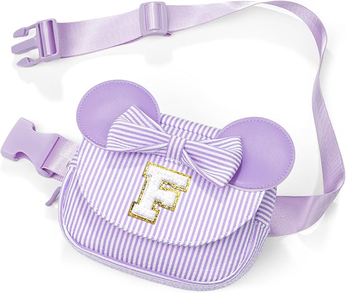 Birthday Gifts for 4 5 6 7 8 9 10 11 Year Old Girls Easter Gift for Girls Kids Daughter Personalized Initial Fanny Pack Belt Bag | Toddler Purse Gifts for Girl Purple F