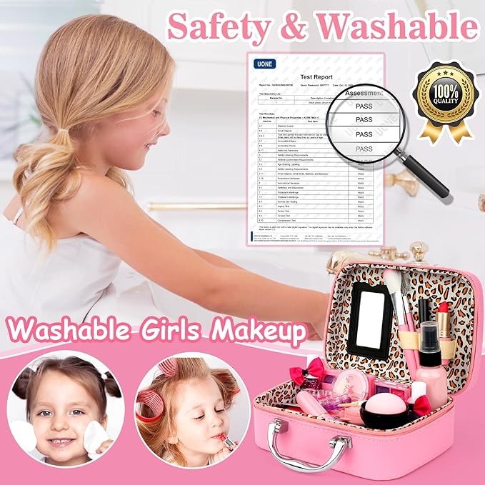 Kids Makeup Kit for Girl, Washable Make Up Set Girl Toys, Real Girls Makeup Kit, Princess Children Toddler Make Up Set with Cosmetic Case Christmas Birthday Gift for Girls Age 4 5 6 7 8 Year Old