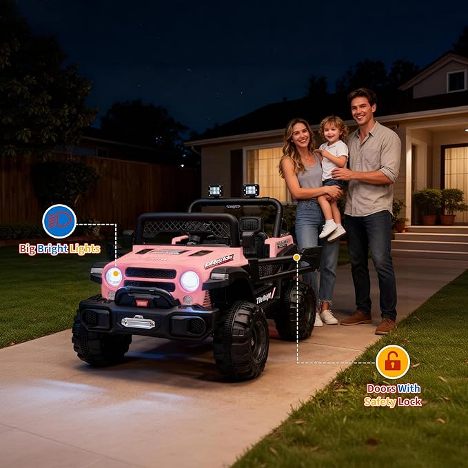 12V Kids Electric Ride on Truck，Parent Remote Control Car for Kids| Features 3 Speeds to 6MPH, 2 * 550w Moto, Spring Suspension, LED Lights, Music | for Children Aged 2-8 Years, Pink