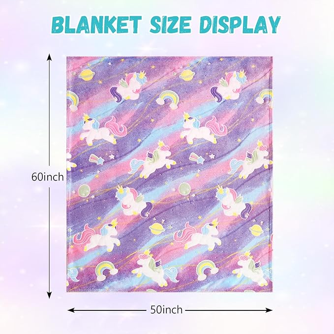Unicorns Gifts Toys for Girls,Glow in The Dark Unicorns Blanket, Birthday Presents Decor for Kids Age 3-14 Year Old Daughter Teen Child Toddler Luminous Christmas Bedroom Throw Blanket 50"x60"