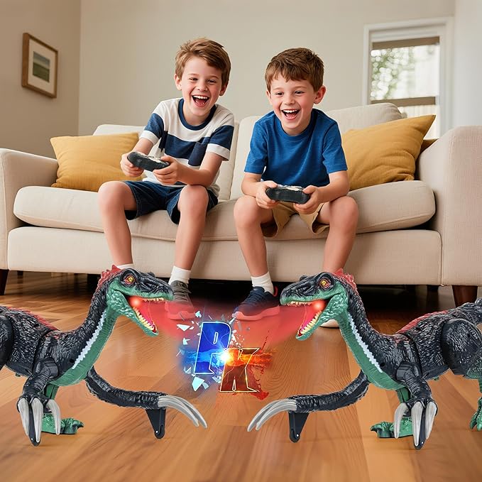 Remote Control Dinosaur Toys for Kids - Big Electronic RC Walking Realistic Dinosaur Toys with Spray & Light & Roar, Jurassic Velociraptor Toy Christmas Birthday Gift for Boys and Girls 3-12 (Green)