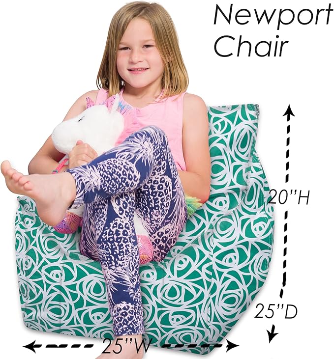 Posh Creations Structured Comfy Bean Bag Chair for Gaming, Reading, and Watching TV, Newport Chair, Canvas - Roses Mint