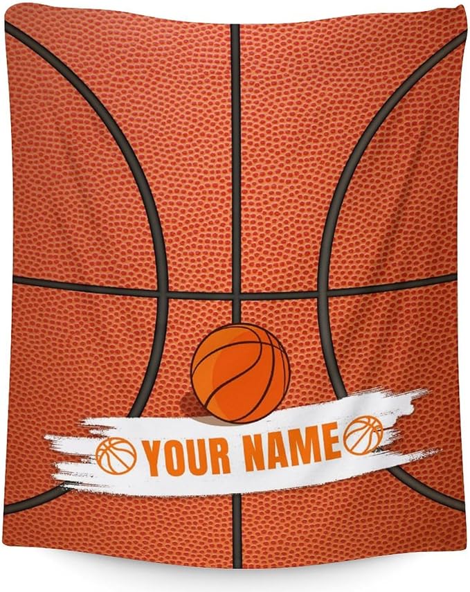 Personalized Blanket Gifts for Boys Girls - 80x60 Inches Sports Throw Blanket for Basketball Lover Kids Teens Adults - Basketball Print Soft Fuzzy Blankets for Lap Couch Sofa Bed
