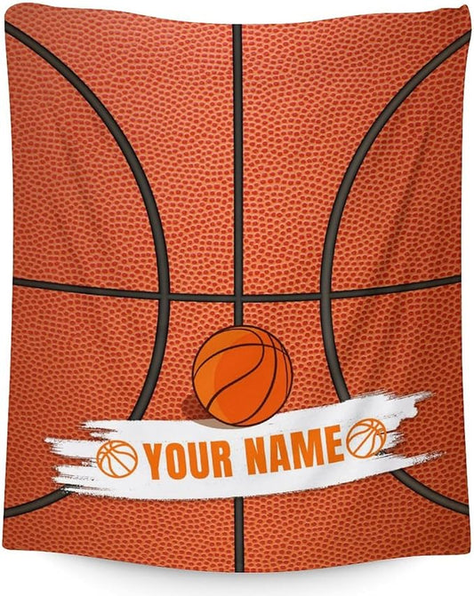 Personalized Blanket Gifts for Boys Girls - 50x40 Inches Sports Throw Blanket for Basketball Lover Kids Teens - Basketball Print Soft Fuzzy Blankets for Lap Couch Sofa Bed