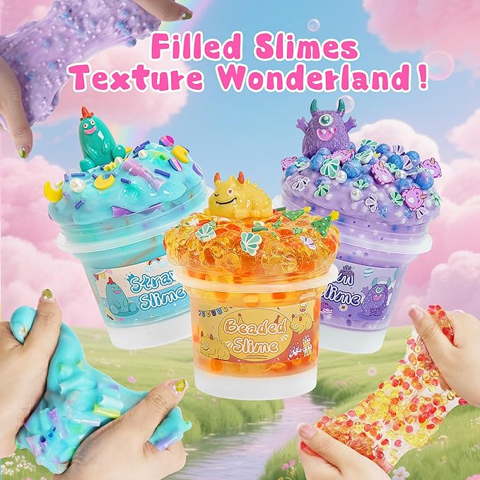 Monster Slime Kit 6×100ml, Slime Variety Pack with Different Textures, Fun Sensory Slimes Toys for Kids Adults, Slime Party Favors for Christmas Halloween Birthday Gifts