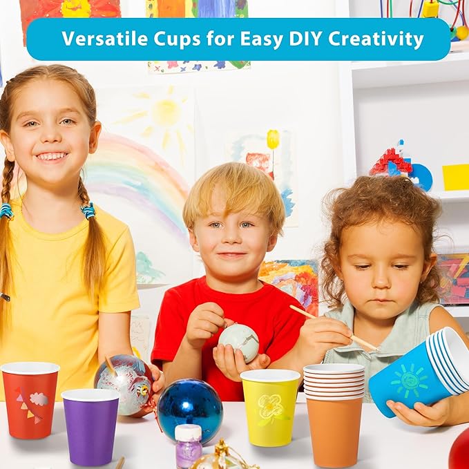 144 Pieces Rainbow Paper Cups 9 Oz Disposable Coffee Paper Cups Multicolor Party Cup Beverage Drinking Cup for Wedding, Birthday, Holiday Party, DIY, and Picnic