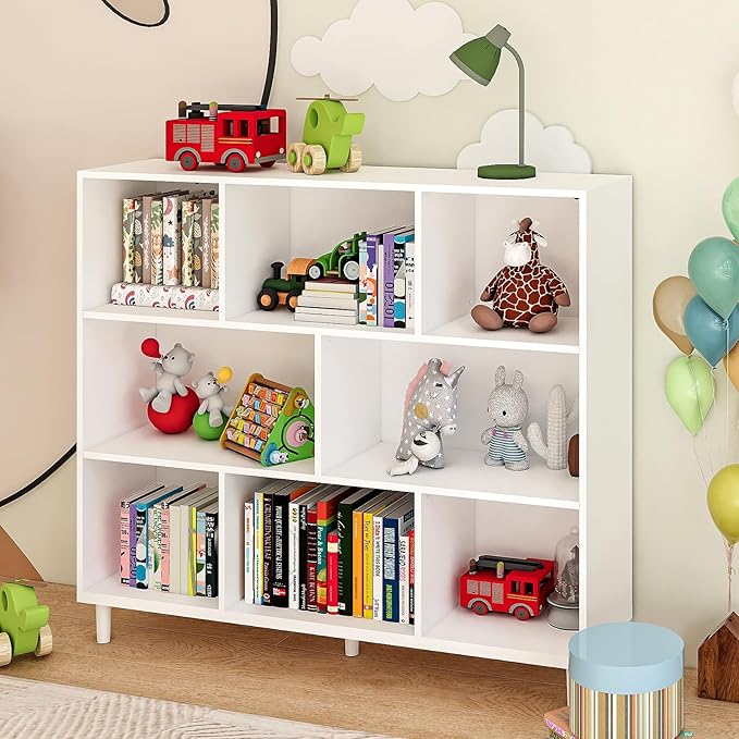 8 Cube Storage Organizer | White Bookshelf|3 Shelf Bookcase |Bookshelf tv Stand |-Cubic Storage Cabinet（Storing Books,Toys & More Easy to Install）