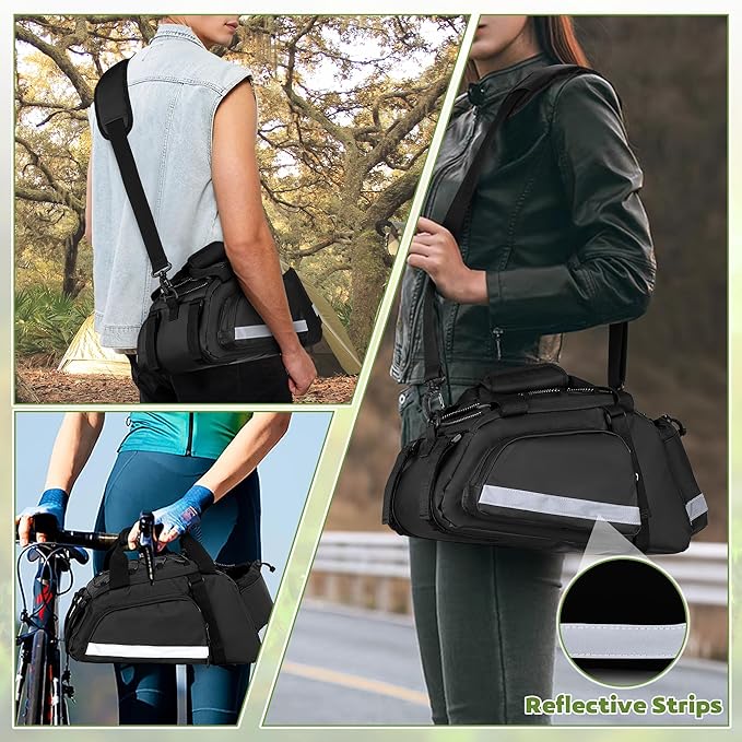 Bike Rear Rack Bag, Pannier Bags for Bicycles with 12L Capacity, Bike Trunk Cooler Bag with Reflective Strips, Reinforced Handle and Removable Shoulder Strap