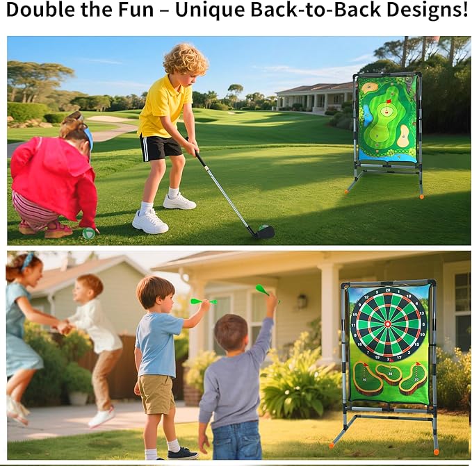 Golf Chipping Game with Stand, Multi-Sport Golf Practice Set with Archery, Darts,Double-Sided Hitting Mat for Backyard Fun, Indoor/Outdoor Sports Toy for Kids & Adults