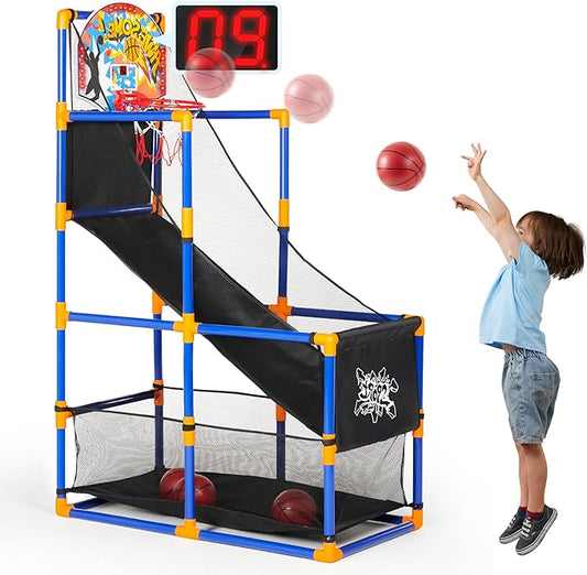 JOYIN Sports Toy LED Lightscore Arcade Basketball Game Set for Kids Ages 3–12– Includes Electronic Scoreboard, Cheer Sound Effects, 4 Balls & Hoop | Indoor/Outdoor for Kids | Easy to Assemble