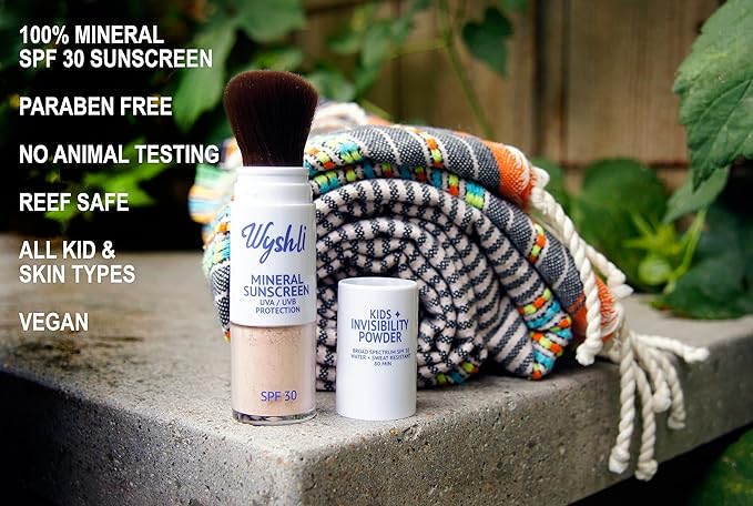 Invisibility Powder - Brush On Mineral SPF 30 Sunscreen for Kids - Broad Spectrum Face & Body Sunscreen for Sensitive Skin - Water & Sweaty Playground Resistant