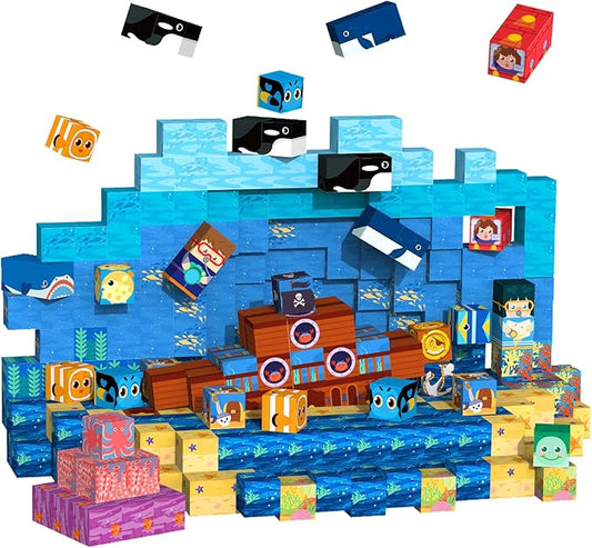 Magnetic Building Blocks for Kids - 154Pcs Magnetic Cubes STEM Montessori Sensory Toys Set Creative Gift for Boys Girls Ages 3 4 5 6 7 8 9 10+