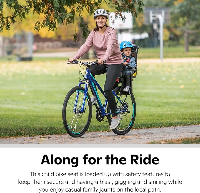 Schwinn Deluxe or Ovation Child Bike Carrier, Seats one Kid Ages 1+, Frame Mount, Adjustable Safety Harness, Quick Release Design, Comfortable Padding, Rear-Mounted Child Bike Seat for Toddler