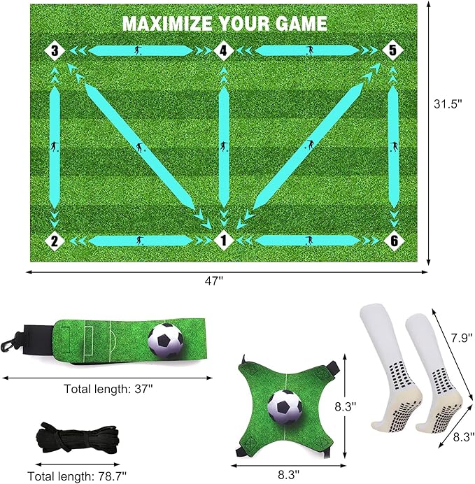 Soccer Training Mat, Anti-Skid Agility Football Footstep Training Mat with Socks, Silent Rubber Soccer Practice Equipment for All Ages, Improve Speed, Strength and Coordination