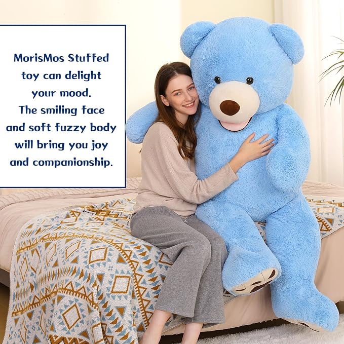 MorisMos Giant Teddy Bear Plush 5ft, Life Size Huge Blue Teddy Bears for Boyfriend, 5 Foot Large Big Stuffed Animal Gifts for Lover on Valentines, Anniversary, Birthday