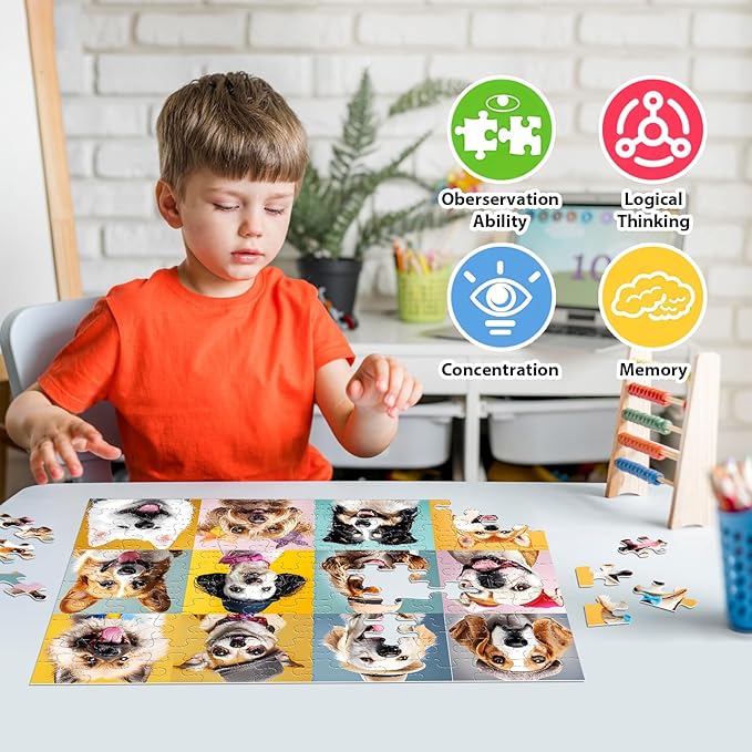 100 Piece Puzzles for Kids Ages 4-8 - Dogs Flowers Donuts Cats Puzzles - Large Puzzle for Senior Jigsaw Puzzle for Kids Ages 4-6 6-8 8-10 Year Old Educational Toys Gifts 4-Pack 15"x11"