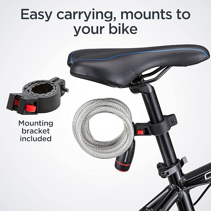 Schwinn Bike Key Lock in Braided Steel Cable, 2 Keys Included, 6 feet x 12mm Anti Theft Bicycle Lock, Security Level 3
