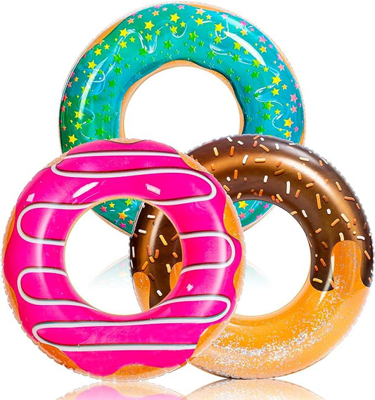 JOYIN Donut Pool Float with Glitters 32.5” (3 Pack), Funny Tube Toys for Swimming Pool Party and Donut Party Supplies