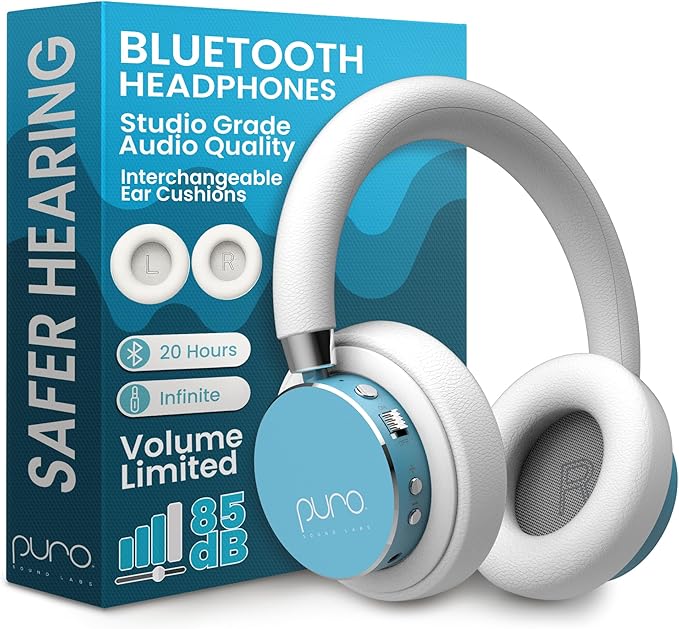 Puro Sound Labs Kids Wireless Headphones – Volume-Limiting 85dB, Built-In Mic, Studio-Grade Sound, 20-Hour Battery Life, Comfortable Fit & Easy to Connect Kids Bluetooth Headphones – BT2200 Plus, Teal