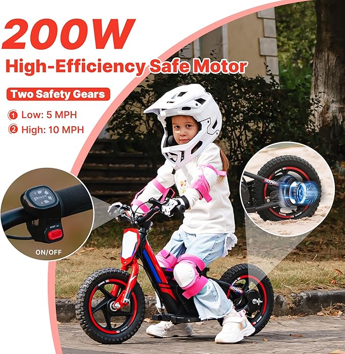 Lightweight Electric Dirt Bike for Kids, 170W Powerful Racing Grade Motorcycle Up to 10MPH, 24V Detachable Battery, 12-Inch Off-Road Tires, 2-Speed Modes Mini Motocross Bike- Ideal for Ages 3-6