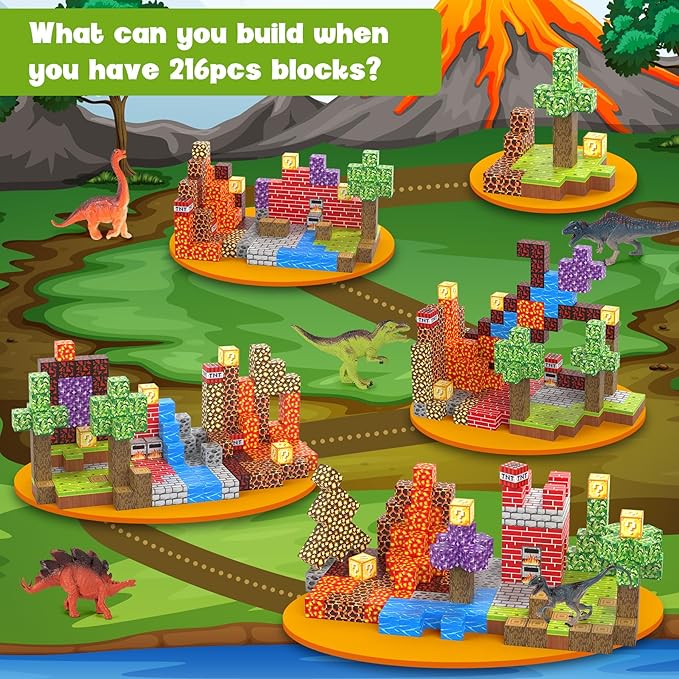 Magnetic Blocks 216Pcs Volcano Style, Learning Toys for Kids Ages 3-8,Birthday Gifts for Boys and Girls