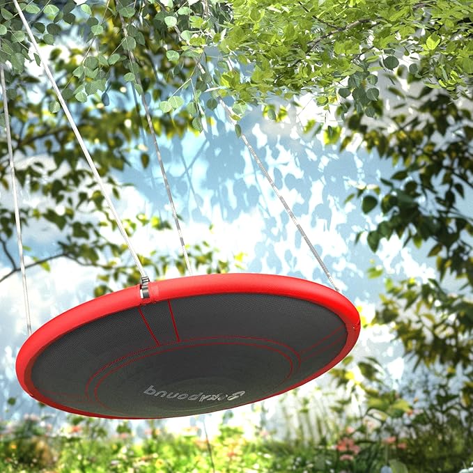 Skybound 43" Saucer Swing for Kids Outdoor - Durable Textilene Fabric, Galvanized Steel Frame, 600lbs Capacity, Adjustable Ropes