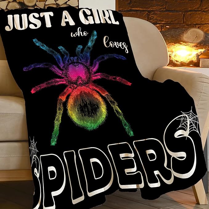 Spider Blanket for Girls Women Men Boys Flannel Fleece Just A Girl Who Lovers Throw Blanket Cozy Plush Ultra Soft Fuzzy Party Blankets for Bed Couch Sofa 80"X60"