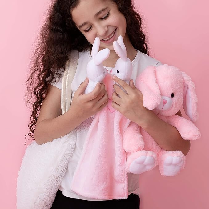 Perfectto Design Easter Gifts for Kids, Stuffed Bunny Toy 5 Pcs - Mommy Stuffed Rabbit, 2 Baby Bunnies and Furry Bag. Soft Easter Bunny Plush Gift for Kids 3-5