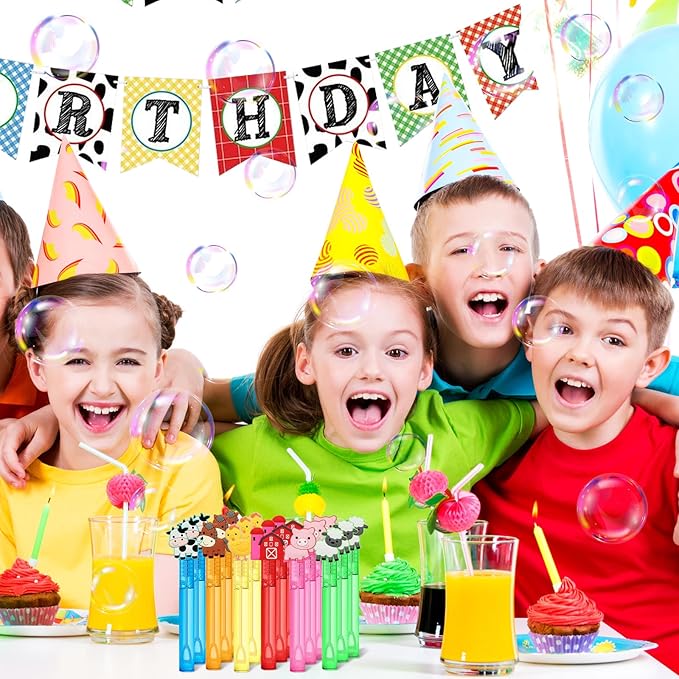 24 Farm Animal Party Favors Bubble Wands for Kids, Chicken Sheep Horse Cow Pig Mini Bubbles Wand Toys, Barnyard Farm Theme Birthday Party Supplies Goodie Gift Bag Stuffers Pinata Classroom Prizes