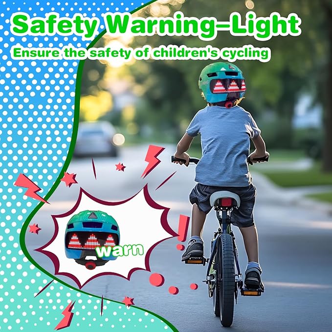 Kids Bike Helmet with LED Lights, Remote Control Turn Signals Safety Helmet Back Light for Youth Mountain Cycling Scooter Skateboarding, Adjustable and Lightweight for Boys Girls