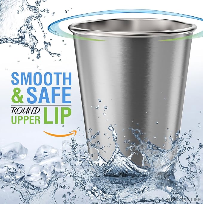 CHILLOUT LIFE Stainless Steel Cups for Kids and Adult 12 oz – Metal Kids Cups stackable for Home & Outdoor Activities, BPA Free Healthy Unbreakable Premium Metal Drinking Pint Glasses (4-Pack)