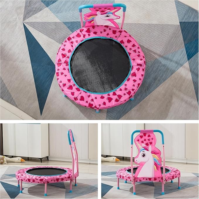 36 Inch Toddler Trampoline with Handle, Outdoor Indoor Trampoline for Kids, Mini Trampolines with Handlebar, Gifts for Boys and Girl, Small Kid Baby Trampolines