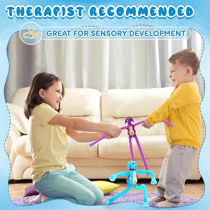 Kindergarten Graduation Gifts,4Pcs Dog Pop Tube Sensory Toys, Dog fidgets Suction ADHD Autism Toy,Fidget Toys Autistic Travel Toys,Dog Party Favors Graduation Decoration Gifts