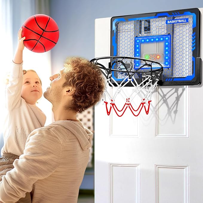 Indoor Basketball Hoop Toy for Kids - Mini Basketball Hoops with Scoreboard&4 Balls, Anti-Impact Backboard&Music Lights, Indoor Outdoor Basketball Sports Toys for Kids 4-8 8-12