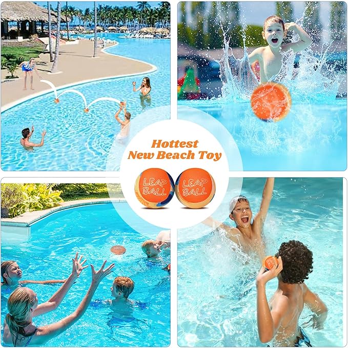 Ryaco Leap Ball Water Skipping Pool Balls - 3 Pack Bouncing Beach for All Ages - Extreme Bathing Fun with Your Friends & Family at The Beach, Pool, River or Lake