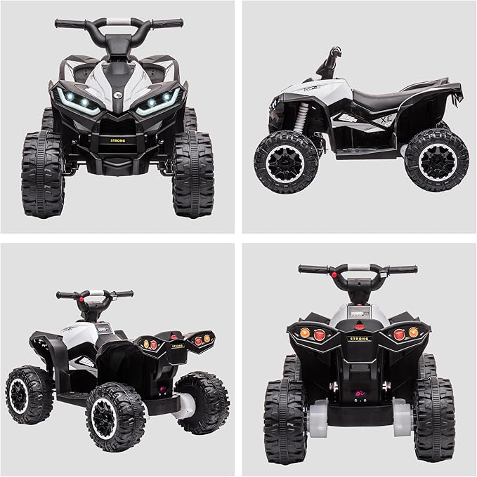 Aosom 12V Kids ATV Quad Car with Forward & Backward Function, Four Wheeler for Kids with Wear-Resistant Wheels, Music, Electric Ride-on ATV for Toddlers Ages 3+ Years Old, White