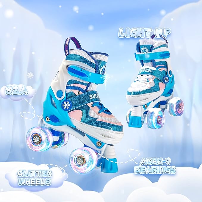 SULIFEEL Rainbow Unicorn 4 Size Adjustable Light up Roller Skates for Girls Boys for Kids