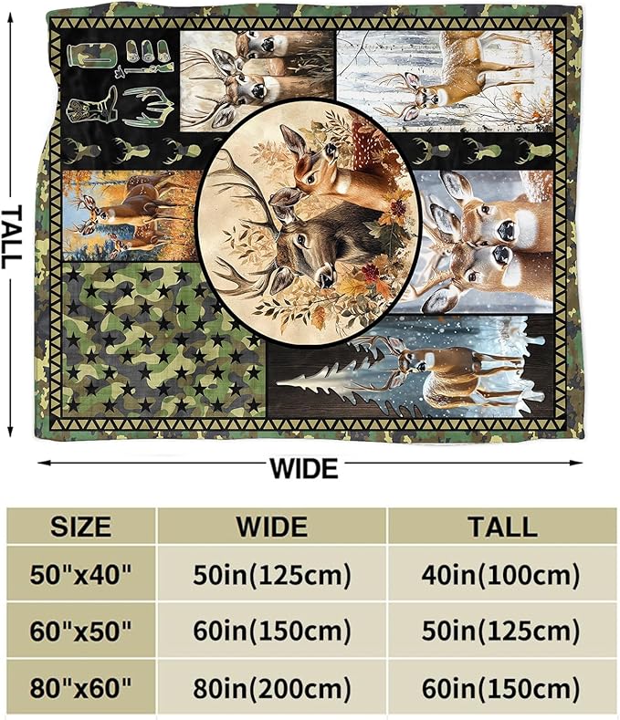 Deer Blanket Ultra Soft Cozy Camo Throw - Fleece Fuzzy Plush Hunting Lovers Decor Gifts for Women Girls Adults - Couch Sofa 60"x50"