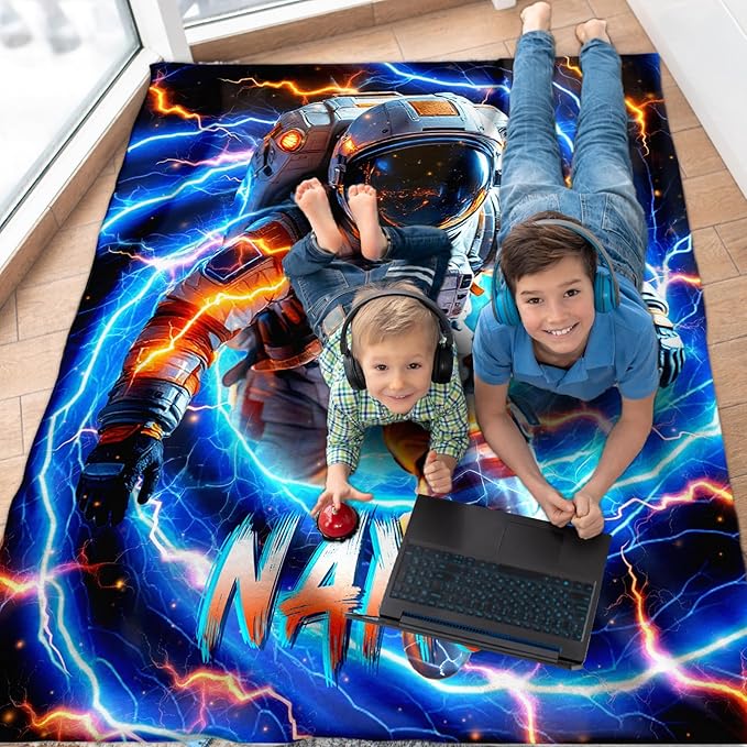 Personalized Astronaut Blanket for Boys Son, Throw Blankets with Custom Name for Kids Adults Astronaut Lovers 50x60 Inches Lightweight Soft Comfy Throw for Sofa Couch Bed Trip