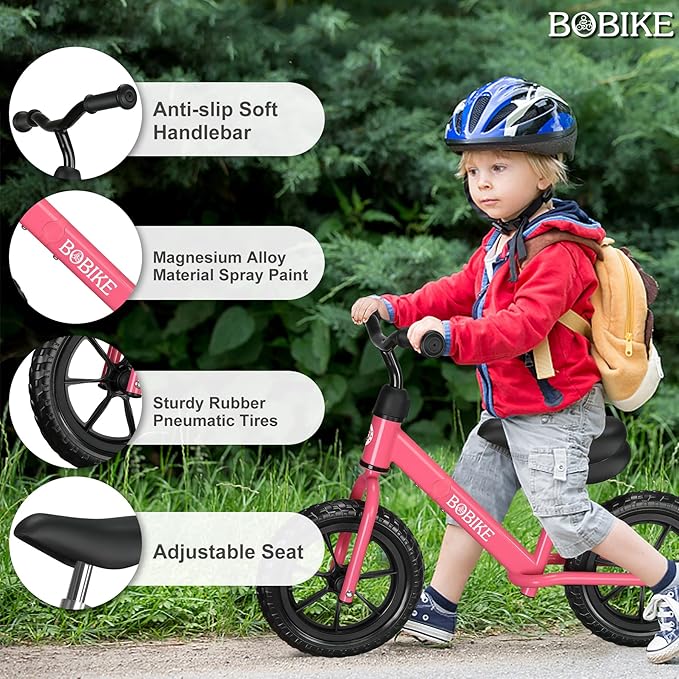Bobike Toddler Balance Bike Toys for 2 to 5 Year Old Girls Boys Adjustable Seat and Handlebar No-Pedal Training Bike Best Gifts for Kids