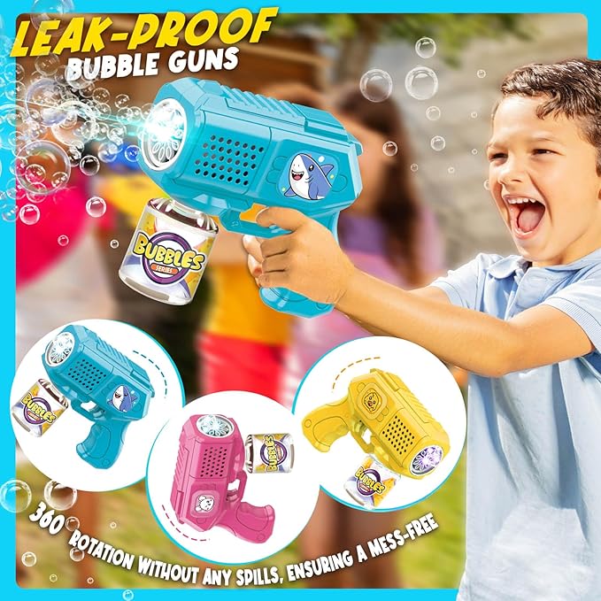 Bubble Guns with Bubble Solution- 3 Pack, Bubbles Gun, Blaster, Blower, Maker, Machine for Boys Girls, Birthday Gifts for Ages 3 4 5 6 7 8 Year Old Kid, Outdoor Toys for Toddlers, Party, Wedding