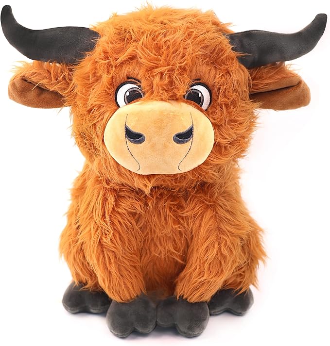 12" Highland Cow Plush Toy, Large Size Soft Stuffed Animal, Plushie, Fluffy Cute Fuzzy Highland Cattle with Horns, Adorable Gift for Kids, Toddlers & Cow Lovers, Decorative Plushie for Home or Nursery